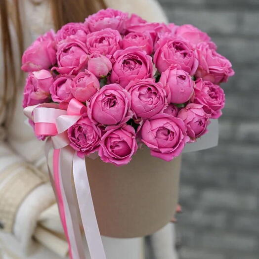 Rosas de peonía Misty Bubbles en una Caja de sombrero (Tamaño S, 15pcs)