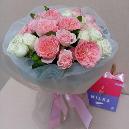 Peony Roses and Spray Roses Bouquet + Milka