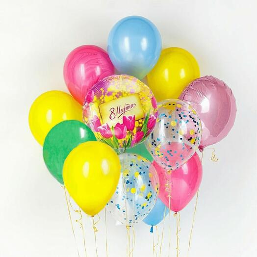 Фонтан из 13 гелиевых шаров Весенний праздник