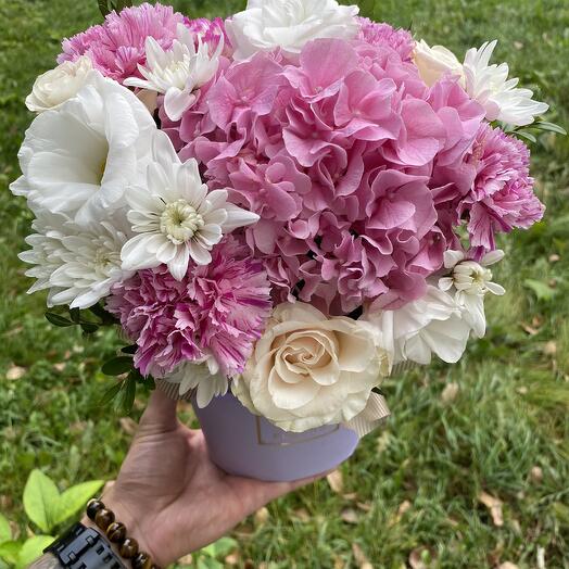 Box with hydrangea