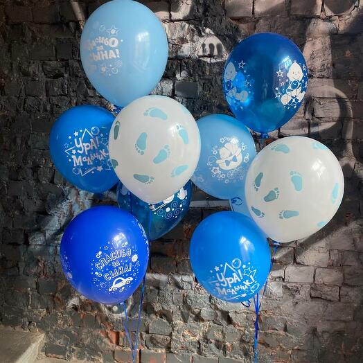 Cascade of 10 helium balloons "Happy Birth of a boy!"