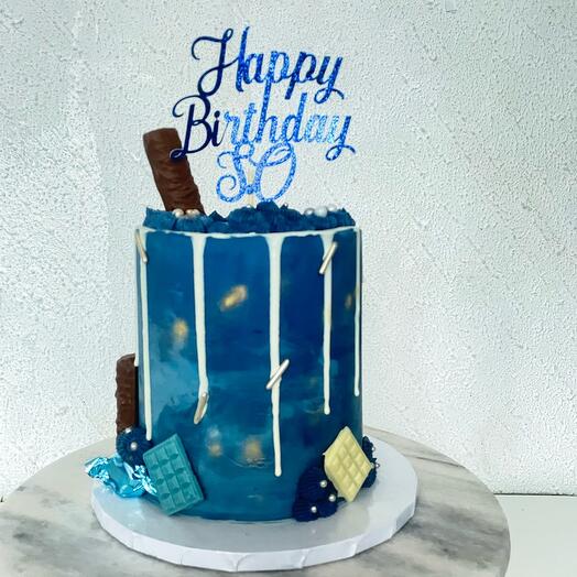 Blue Drip Birthday Cake