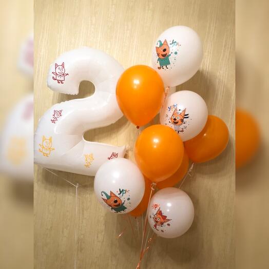 Helium balloons three cats for birthday 2 years 11 pcs