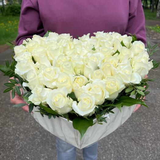 ✅Коробка из 51 белой розы