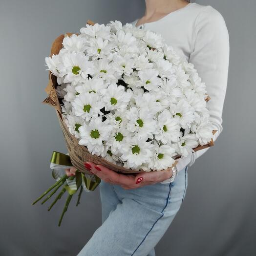 Букет из 9 Ромашковых кустовых белых хризантем