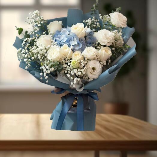 White and Blue Flowers Bouquet