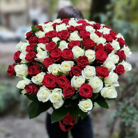 101 White Red Rose Bouquet