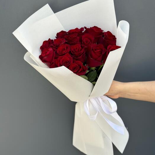 Bouquet of red roses in white