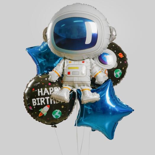 Набор шаров с гелием "Космонавт, Happy birthday"