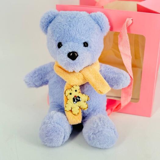 Blue teddy bear with scarf 28 cm