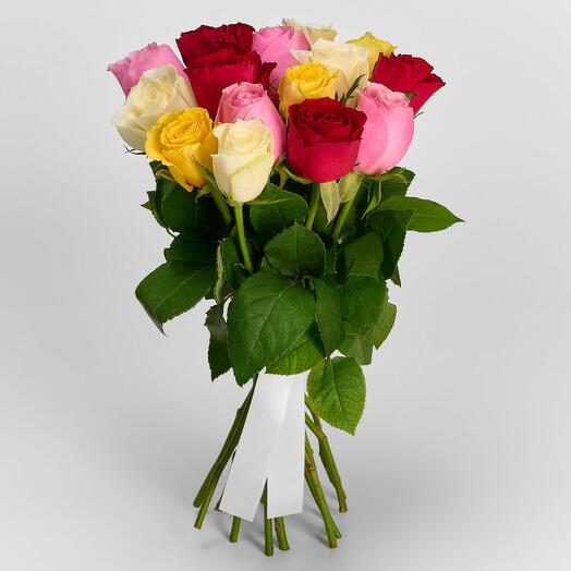 Букет разноцветных роз Кения - 15 шт