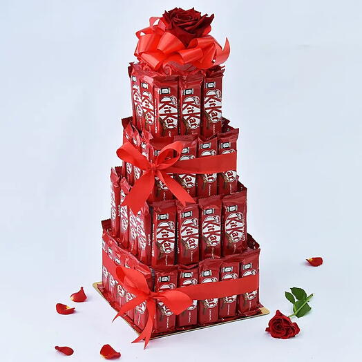 Tower of Love with KitKat Chocolates and Red Rose