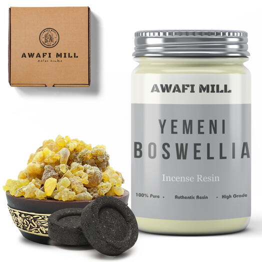 AWAFI MILL Boswellia Sacra from Yemen | Triangle Charcoal Tablet - Bottle of 100 Gram with 20 Charcoal Piece