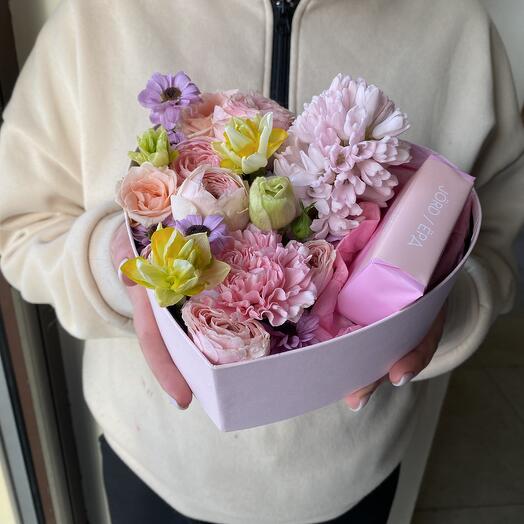 Коробка сердце сиреневое с мылом