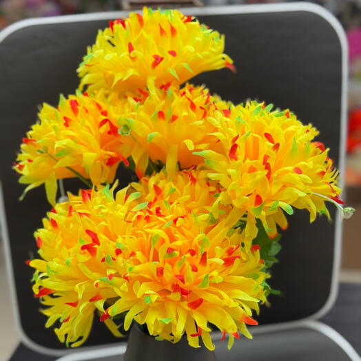 Хризантема желтая искусственная 1 ветка 7 голов