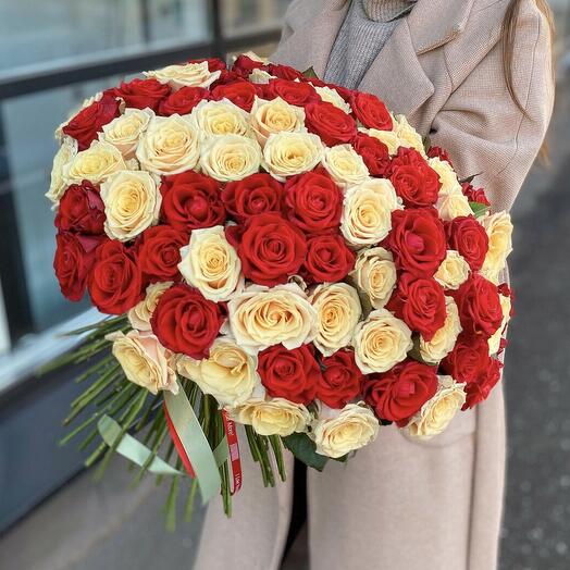 Bouquet of red and white roses 101 pcs