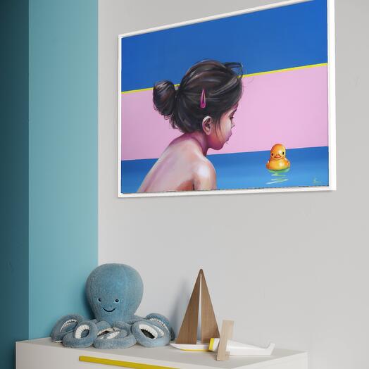 Картина на холсте поп-арт  "Девочка и уточка", 90x60 см