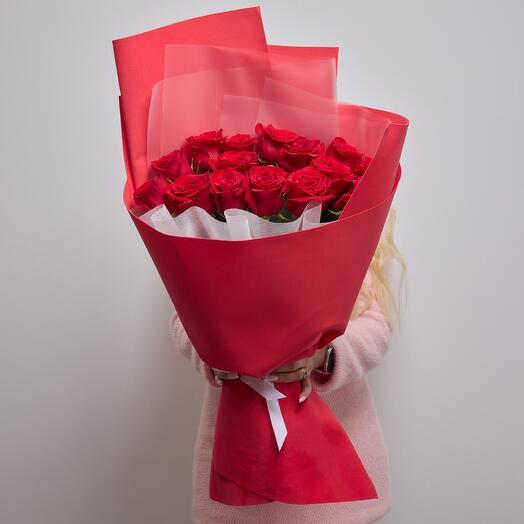 Классический букет из 15 красных роз 🌹