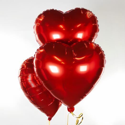 Фонтан 3 шара Сердце. Набор Шаров. Воздушные Шары фольгированные. Влюбленные красные сердца