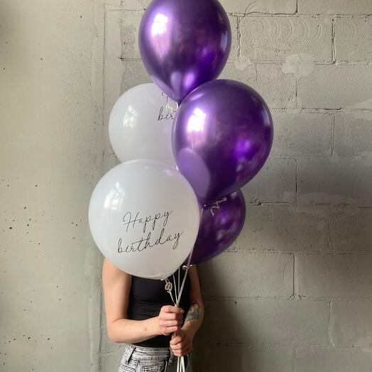 Сет из 5 латексных шаров "С Днем рождения/Happy B-day!"