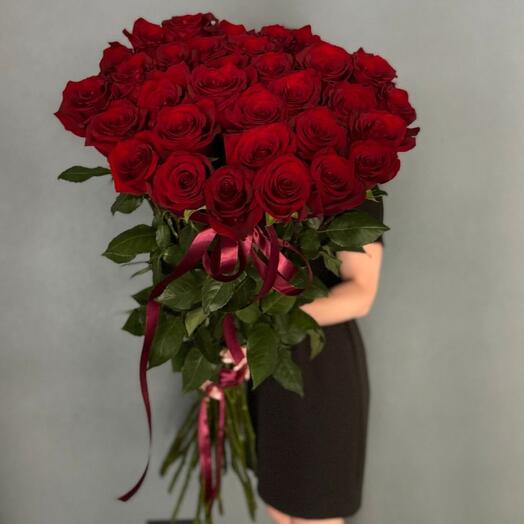 🌹Букет классика/35 красные розы 1м/Метровые розы/