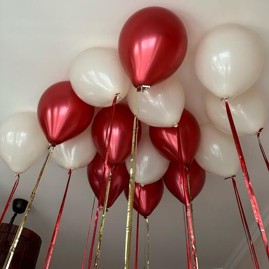 Воздушные шары под потолок «Кремовый красный» с дождиком