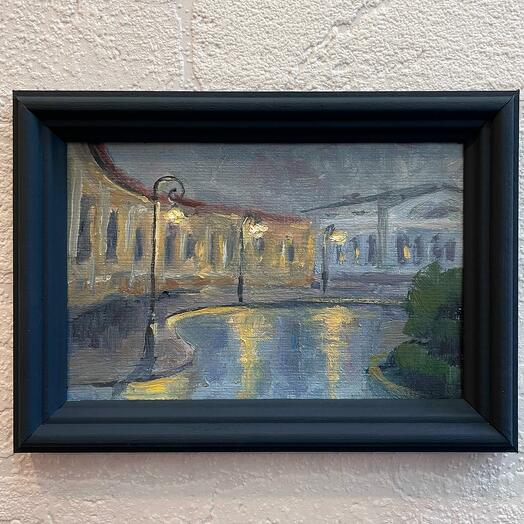 Картина маслом в раме "Дождливые сумерки"