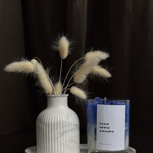 Set da 3: Candela Iced Latte, vaso e supporto in gesso