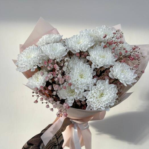 🔥Скидка 45% Хризантема с гипсофилой в нежном букете