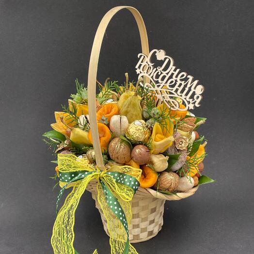 Букет из сухофруктов Орехов Ферреро роше в корзине подарок на день рождения юбилей маме жене девушке дочке подруге директору