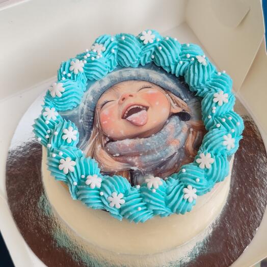 Бенто торт красивый с картинкой зима снежинки для подруги, для мамы, для девушки