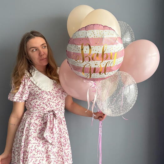 Фонтан из шаров на выписку для девочки, для малышки