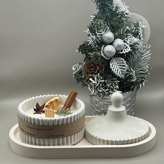 Подарочный набор свеча с подносом и крышкой