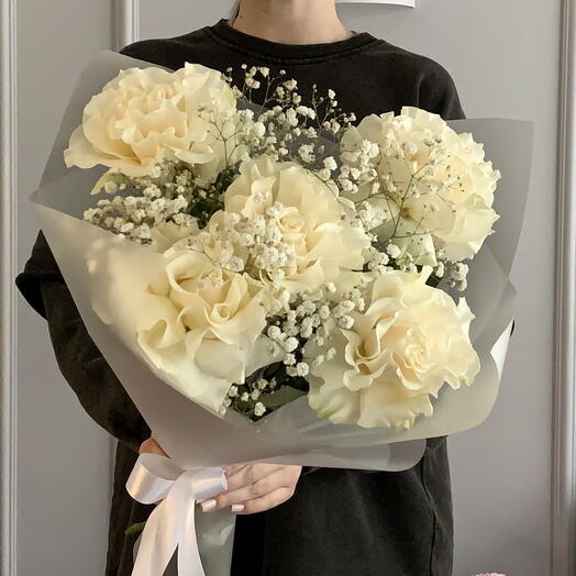 Французские Розы Белые / Гипсофила