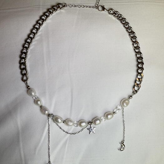 Колье с натуральным жемчугом и цепью. подвеска на выбор