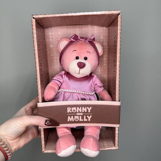Игрушка медведь розовый в платье 🧸