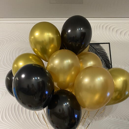 Гелиевые шары хром золото/черные 15 шт мужчине женщине