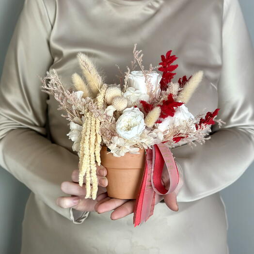 Стабилизированная композиция из нежной розы и краспедии