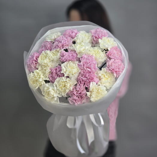 Букет из 25 гвоздик розового и белого цвета, размер XS, от "Di_Flowerslab"