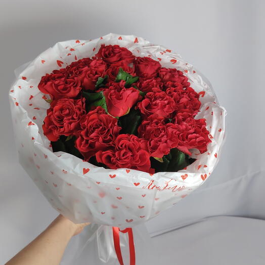 🔥Букет "PERVOЦВЕТ" из 15 кудрявых красных роз Эль Торро с доставкой 24/7🌹
