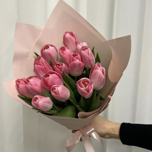 Bouquet of pink tulips,  15 pcs