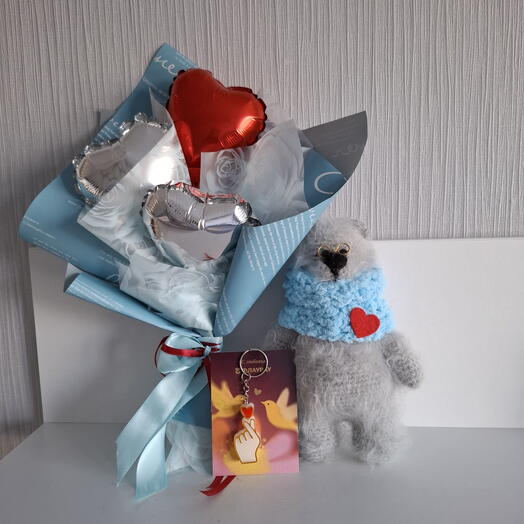 Подарочный набор Хенд Мейд для нее, Миша с сердечками и брелочкем подарок для нее