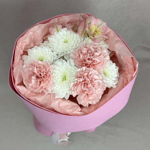Букет комплимент🌸 диантус, хризантема, альстромерия