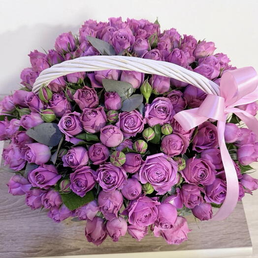 peony spray roses in basket