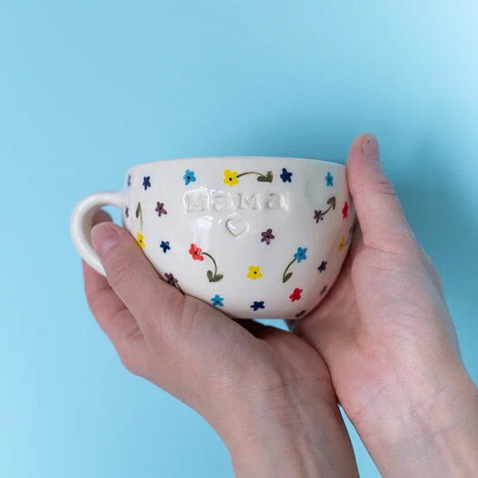 Ceramic tea steamer "MAMA" with small flowers HANDMADE