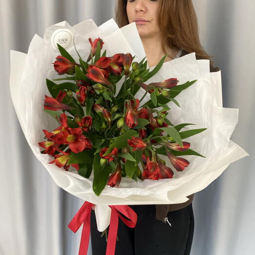 Букет из 9 бордовых альстромерий🍓