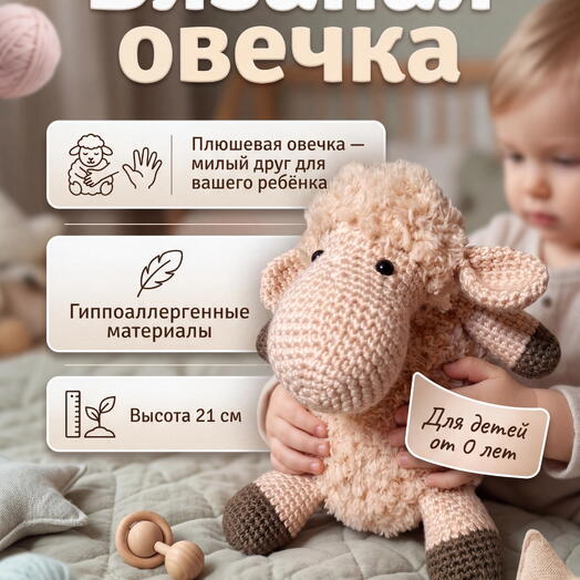 Плюшевая овечка ручной работы подарок на день рождения ребёнку, сестре, девушке. Подарок на рождение ребенка