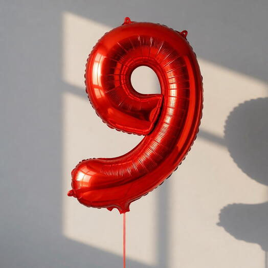 Фольгированная цифра «9» в красном цвете, 102 см