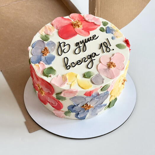 Торт на день рождение с цветами, 1,3 кг.🎂