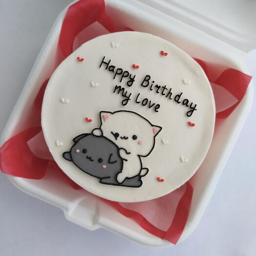 Бенто-торт на день рождения с котиками и сердечками Happy Birthday my love